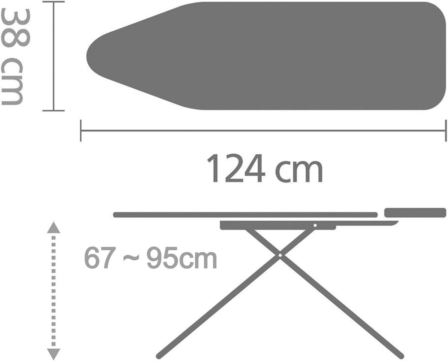 Brabantia Size B Ironing Board (49x15 in) 7 Height Options, Adjustable Steam Iron Rest Holder (Ecru) Non-Slip Feet, Anti-Collapse Child Locks