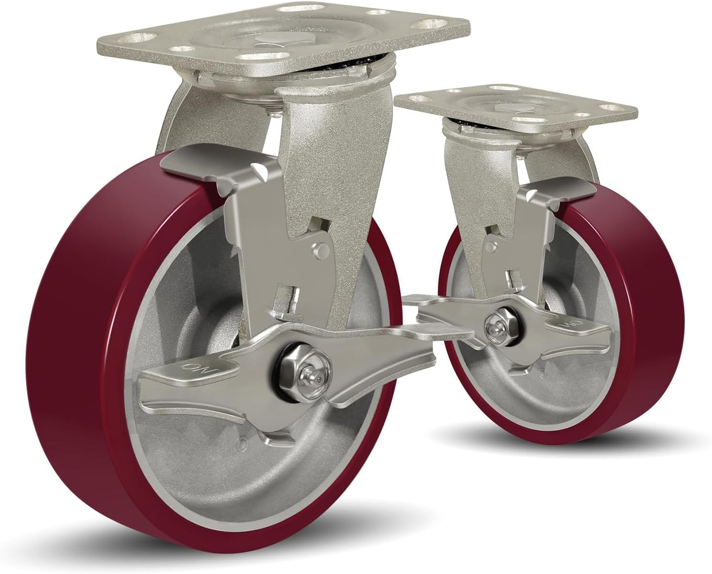 SY America 6" X 2" Casters Wheels,Heavy Duty Industrial Casters，Polyurethane on Aluminum Wheels,2 Swivel w/Top Lock Brake Casters,2600 LBS Load Capacity