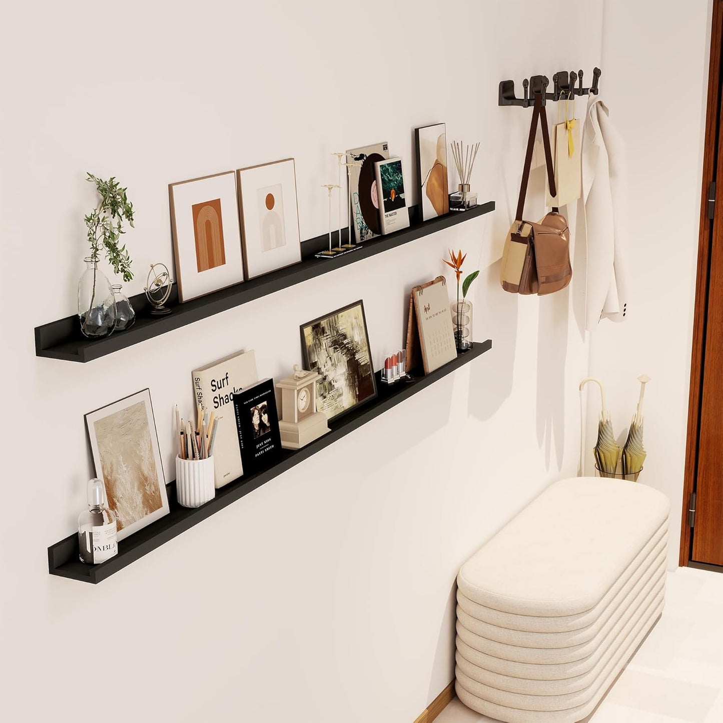 Axeman 72 Inch Black Floating Shelves for Wall | Picture Ledge Shelf Set of 2 | Rustic Picture Shelf for Wall with Ledge | Floating Shelves with Lip | Photo Ledge Shelves for Books Album Records