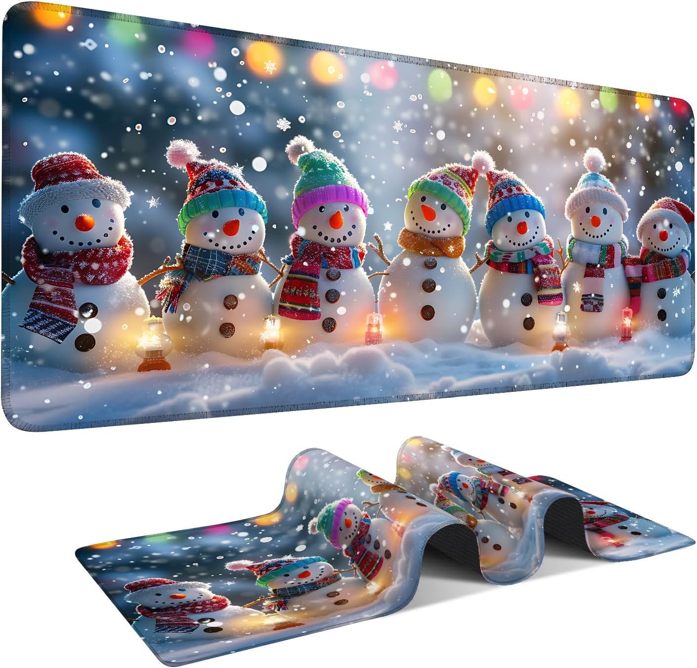 Large Mouse Pad, Snowman Christmas Desk Mat, Extended Gaming Mouse Pad with Non-Slip Rubber Base, Thick 3mm Smooth Surface Keyboard Mat for Office & Home,35.5 x 15.8 in