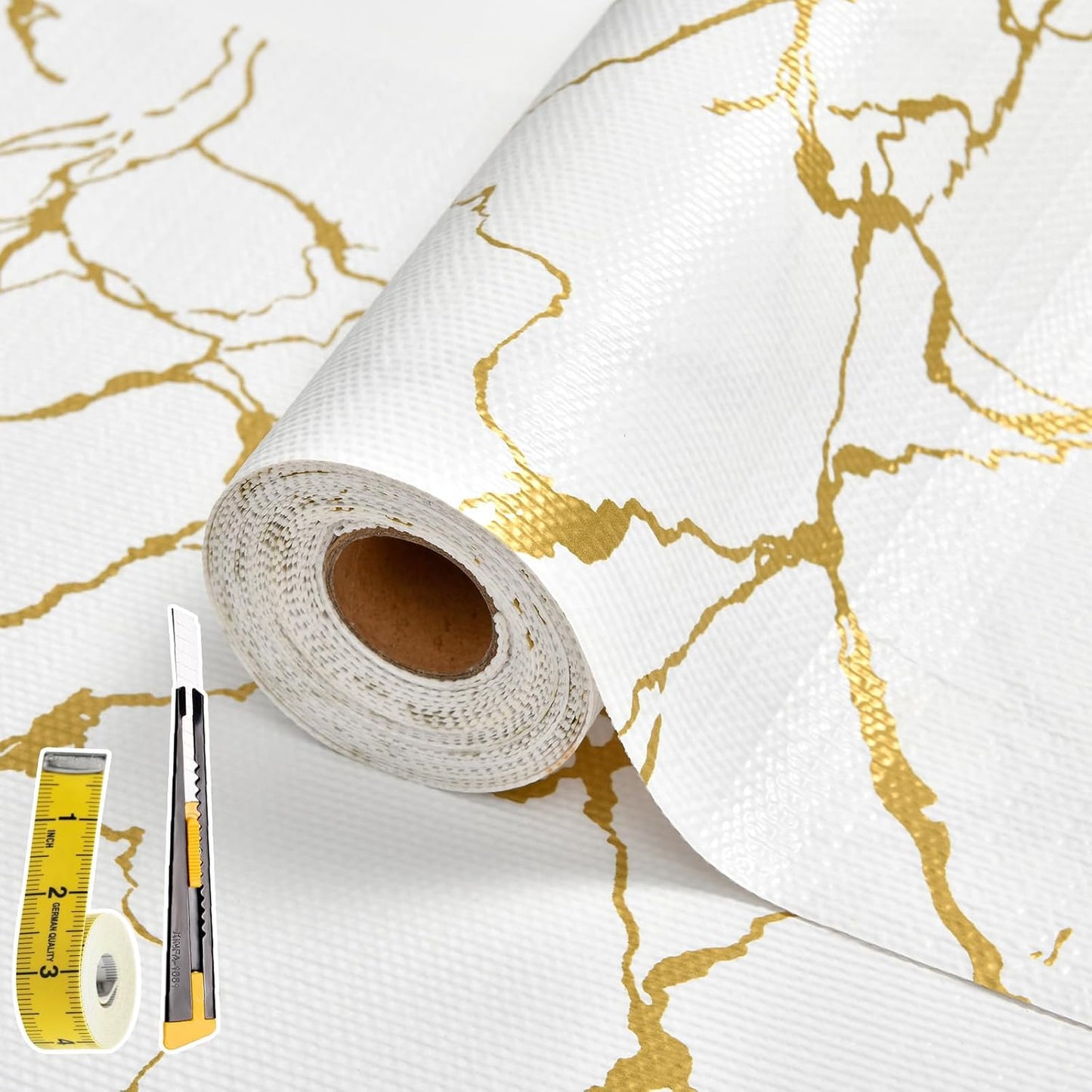 Drawer and Shelf Liner for Kitchen Cabinet Non Slip Waterproof Shelf Paper 12 in X 30 Ft Non Adhesive Refrigerator Liners Gold White Marble Easy Liners for Bathroom Cupboard