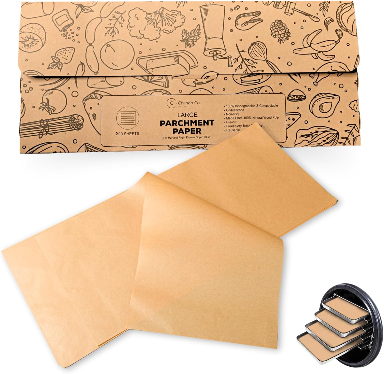 200 pack Parchment Paper For Harvest Right Freeze Dryer (L - Large)