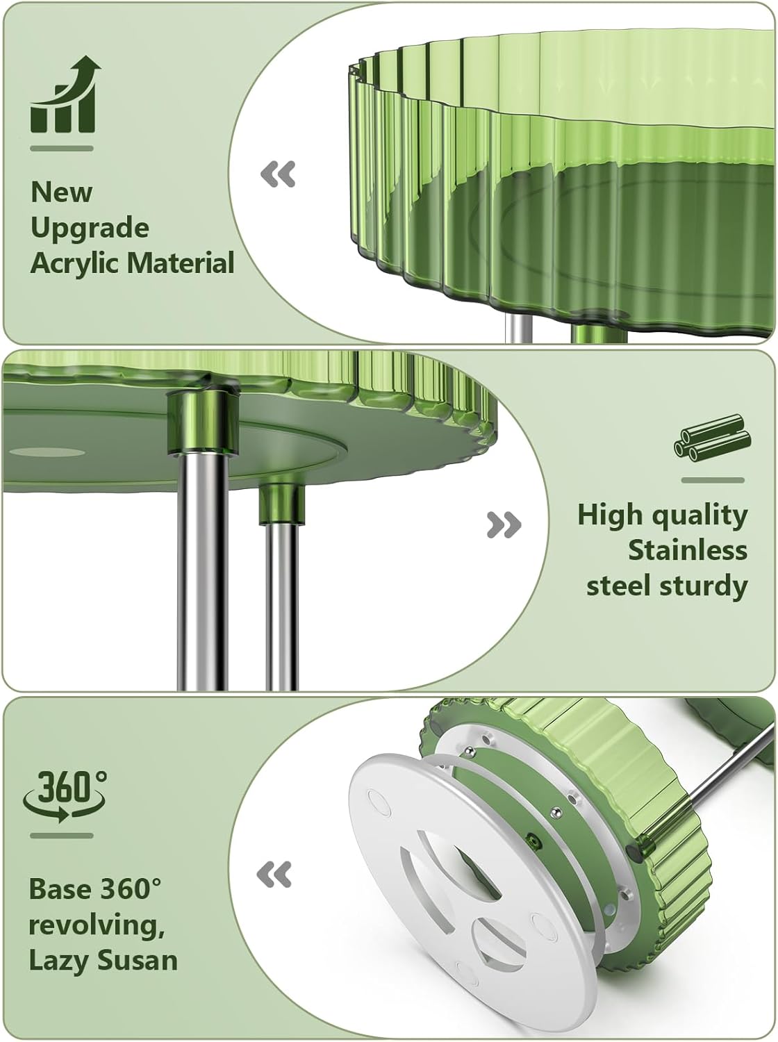 Makeup Organizer,360° Rotating Makeup Organizer,2-Tier Round Rotating Skincare Organizer Countertop,Fits Bedroom, Bathroom, Vanity Shelf Countertop(Green)