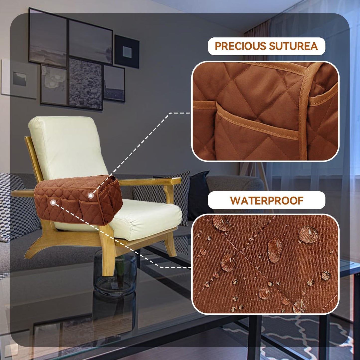 MEHIDFY Armchair Caddy, Waterproof Sofa Armrest Organizer, Non Slip Recliner Organizer, Remote Holder for Recline, Recliner Caddy with 14 Pockets Storage for TV Remote, Phone, Magazine (Brownish Red)