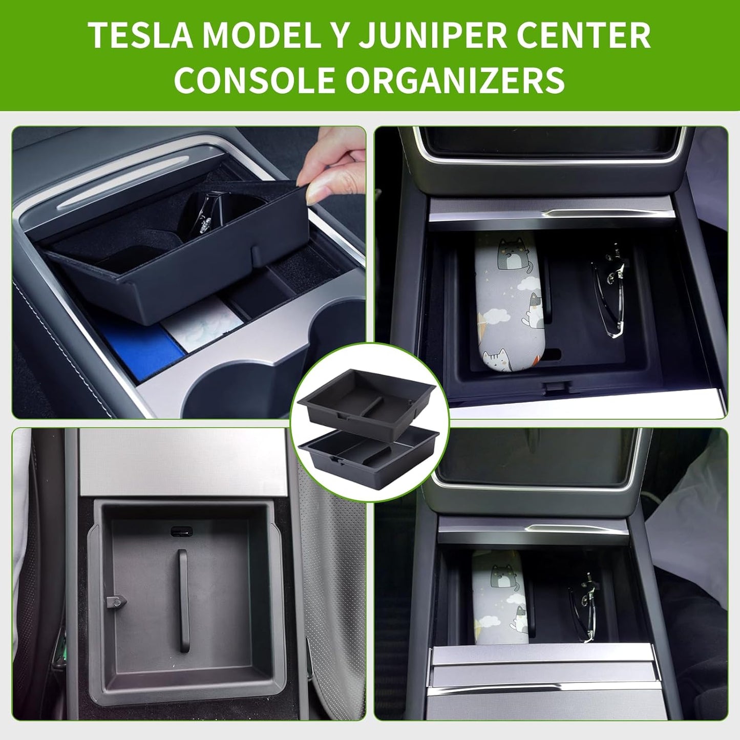 Tesla Model Y Juniper Center Console Organizer 6 PCS Silicone 2025 2026 New Tesla Model Y Juniper & Model 3 Highland Accessories Silent Hidden Storage Box with Rear Air Vent Protector