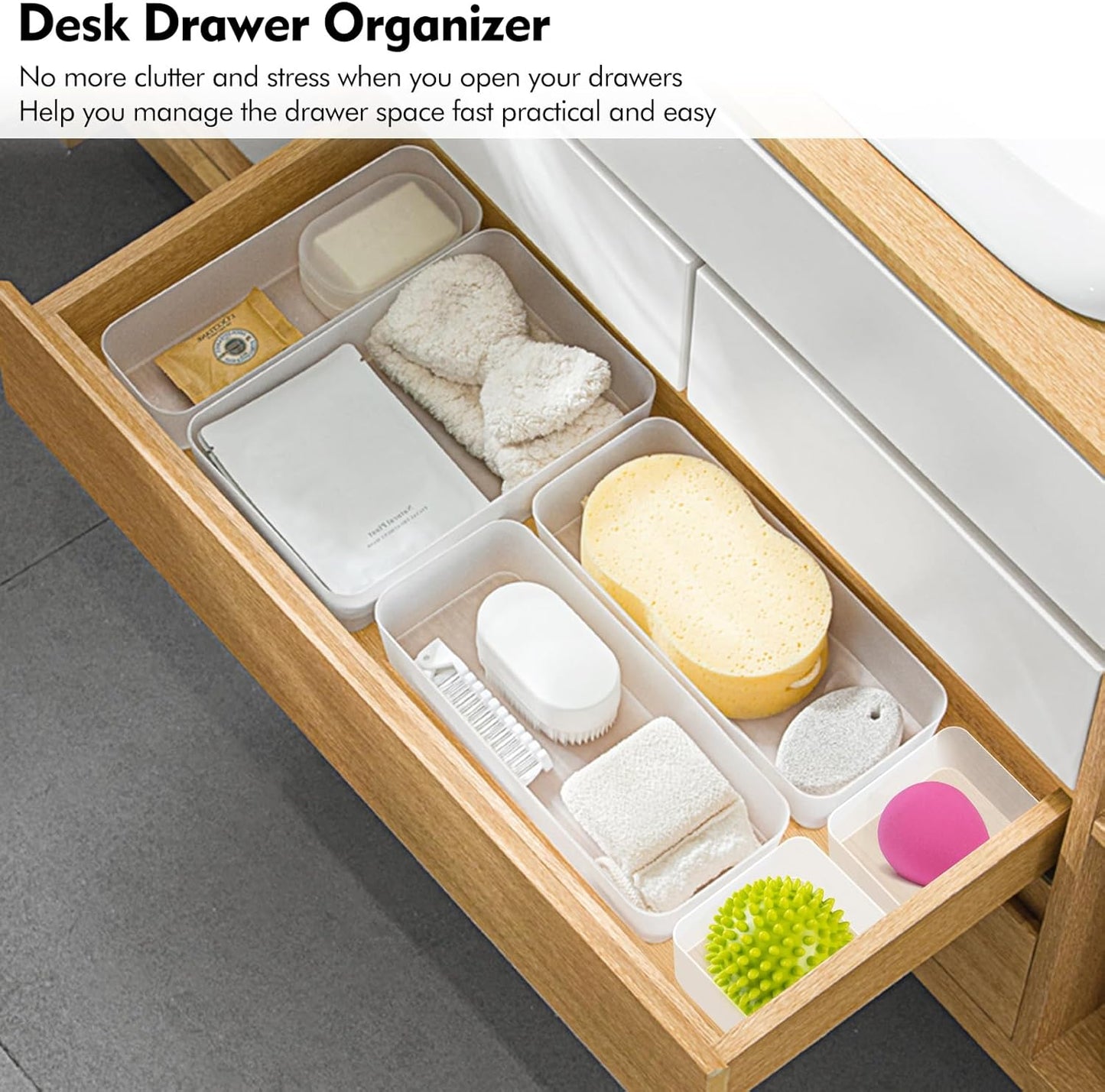 Poeland 20 Pcs Drawer Organizer Tray Storage Box for Bedroom Dresser Bathroom Kitchen, Frosted