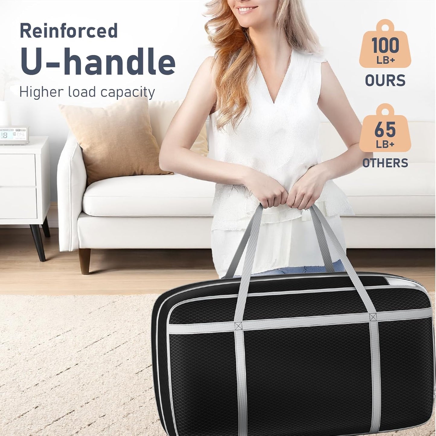 DIMJ Large Comforter Storage Bag with Handls, 100L Washable Blanket Storage, Compression Packing Totes Moving Bags With Zipper, Space Saving Containers For Pillow, Clothes, Bedding, 4 PCS