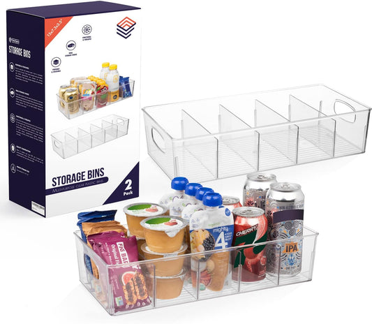 ClearSpace Plastic Pantry Organization and Storage Bins with Removable Dividers – Perfect Kitchen Organization or Kitchen Storage – Refrigerator Organizer Bins, Cabinet Organizers (2 Pack XL)
