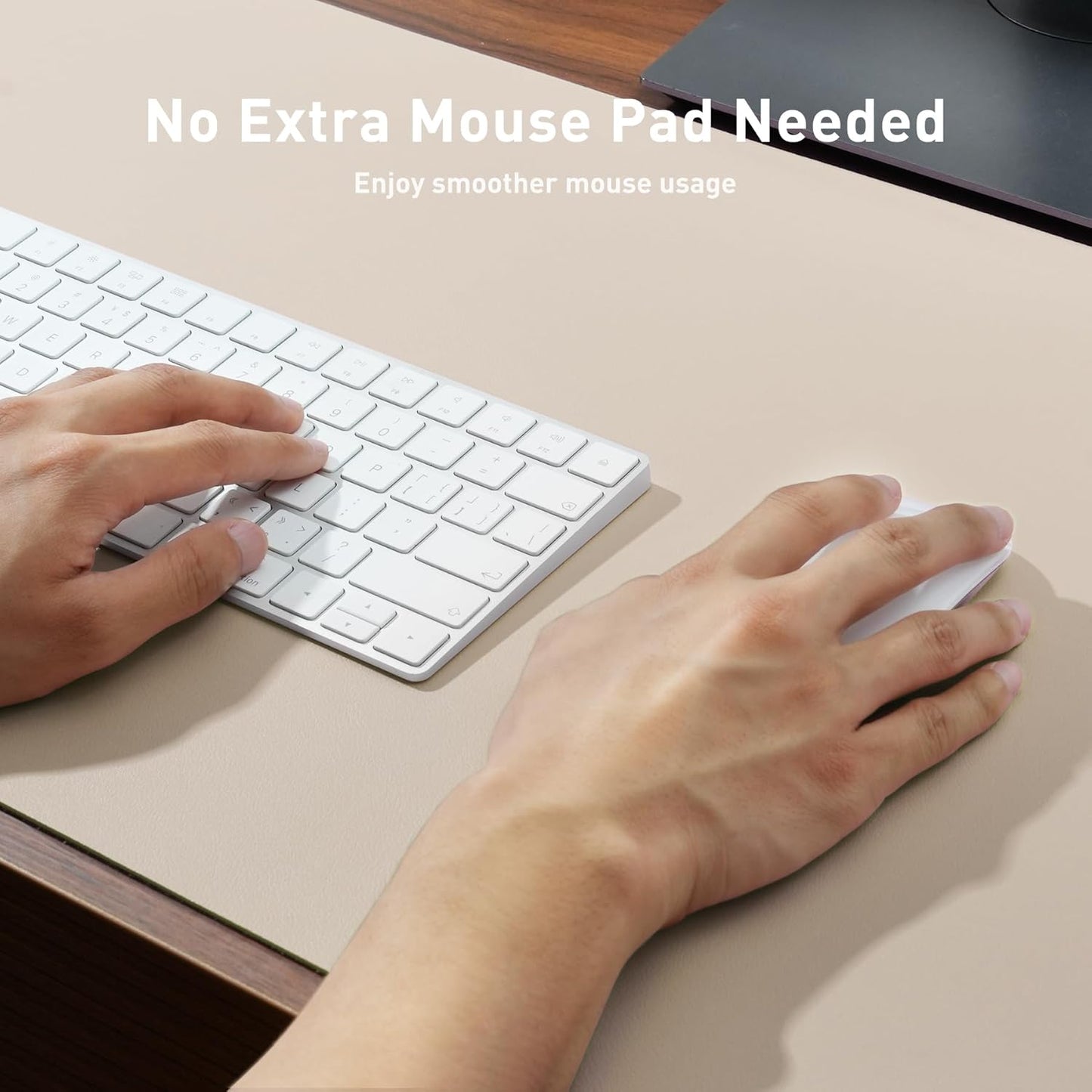 Aothia Large PU Leather Desk Pad Protector – Non-Slip Mouse Pad & Writing Mat for Office/Home, Waterproof, Easy to Clean (23.6" x 13.7", Eggshell)