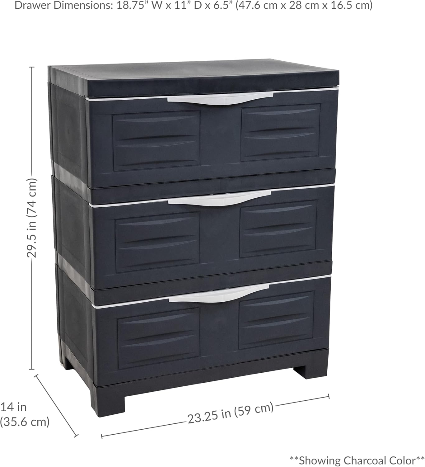 Sunnydaze 3-Tier Storage Cabinet with Drawers - Indoor or Garage Plastic Storage Drawers Organizer - 29.5" H - Garage, Office, Home, Laundry Room - Charcoal
