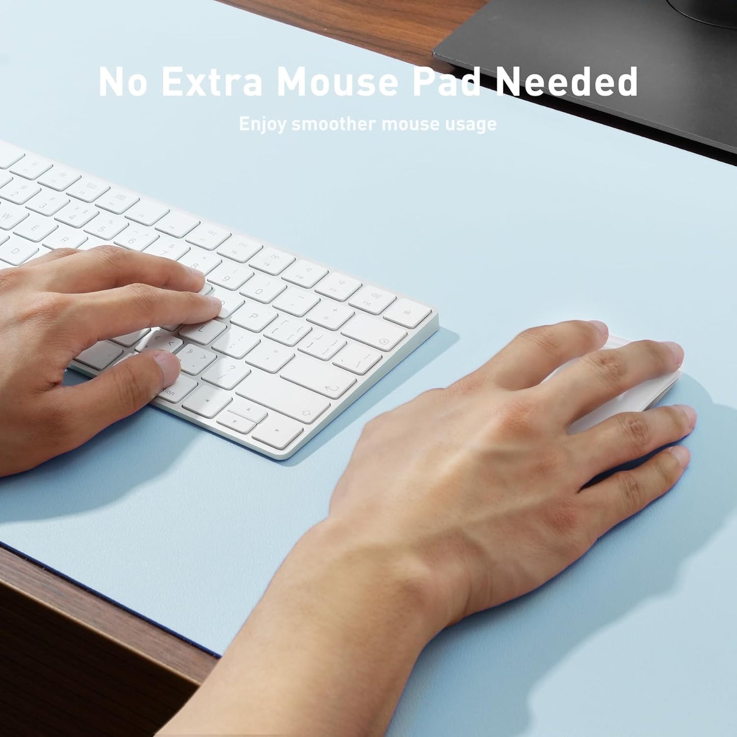 Aothia Leather Desk Pad Protector, Mouse Pad, Office Desk Mat, Non-Slip PU Leather Desk Blotter, Laptop Desk Pad, Waterproof Desk Writing Pad for Office and Home (23.6" x 13.7", Baby Blue)