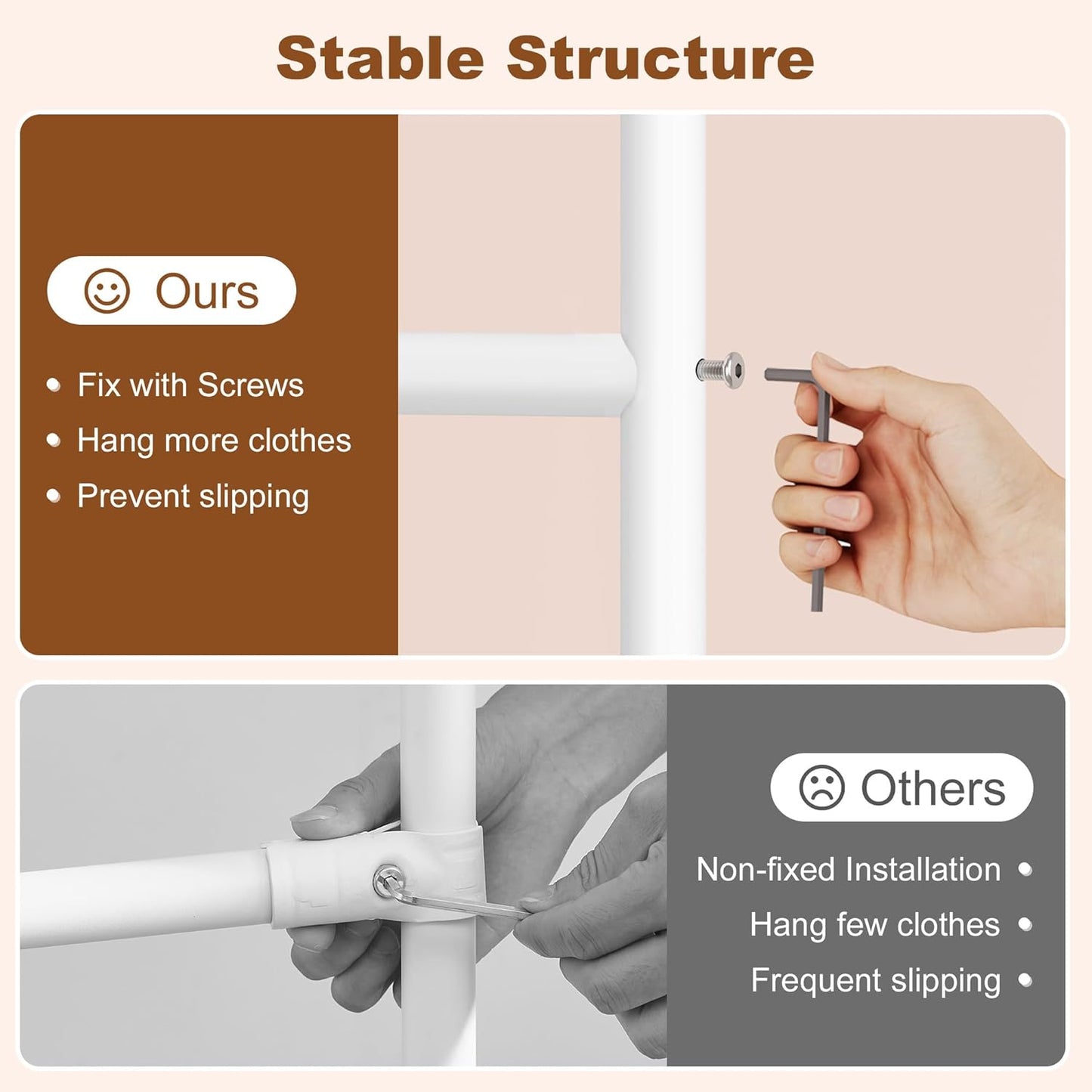 Hoctieon Double Rod Clothes Racks with Z-Base, Adjustable Clothing Rack, Standing Clothes Rack, Metal Clothing Racks for Hanging Clothes, Rolling Garment Rack, White