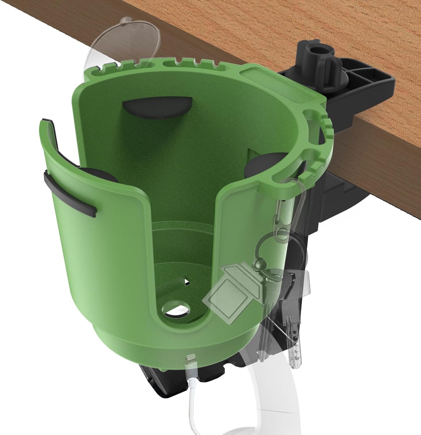 2-in-1 Upgraded Desk Cup Holder, Anti-Spill Table Cup Holder for Water Bottles, Wheelchairs, Workstations, Gaming Desk Accessories. (Green, Large)