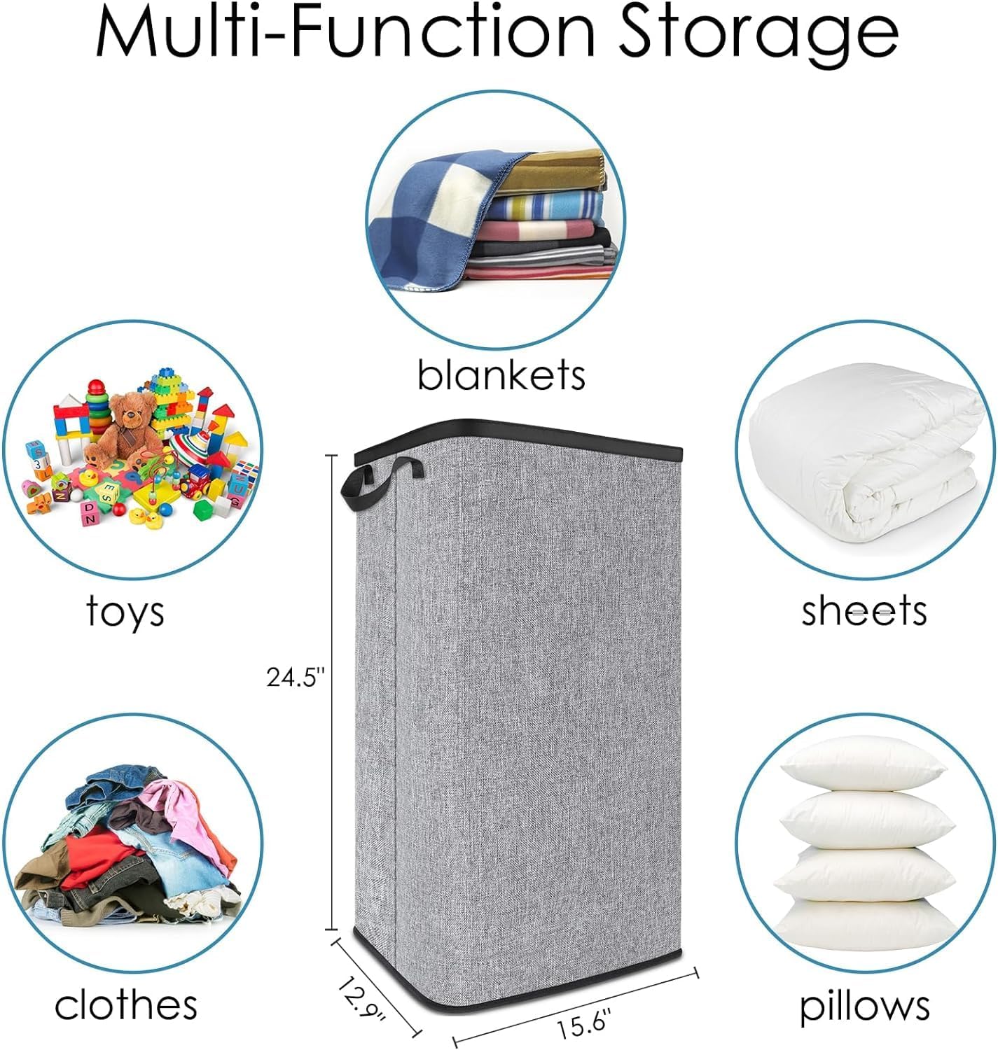 SNIGJAT Large Laundry Hamper, Tall Laundry Hamper with Sturdy Handles, Collapsible Dirty Clothes Basket for Bedroom, Rectangular Sturdy Large Clothes Basket for College, Dorm, Towels, Toys, 80 L