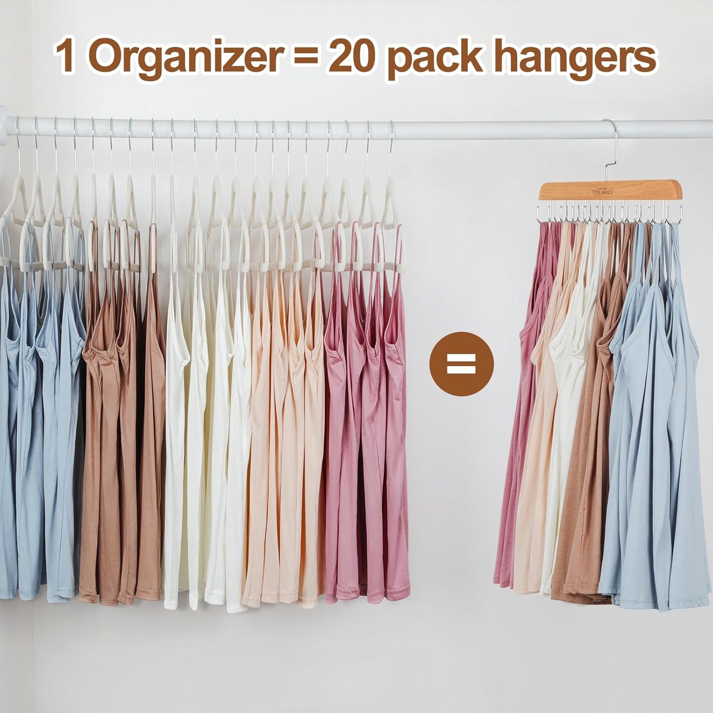 TOPIA HANGER Bra Hanger for Closet, 2 Pack Tank Top Hangers 40 Hooks Capacity Foldable Wood Space Saving Hangers Closet Organizer for Tank Top, Bra, Scarf, Belt, Tie, Hoodie etc - CT66N