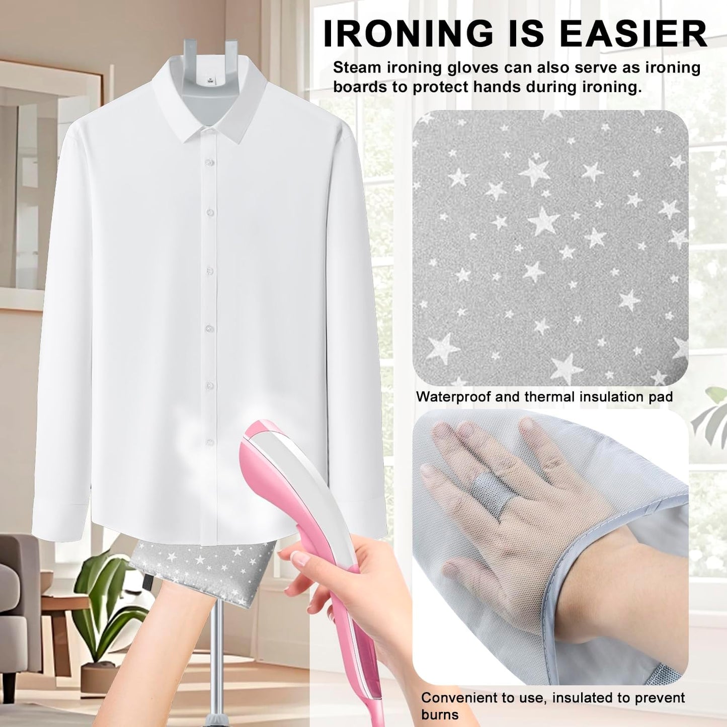 Foldable Garment Steamer Hanger Stand with Ironing Gloves, Adjustable Steamer Rack Included Lint Remover & Storage Bag 2 Clips for Suits Shirts Coats Portable Travel Home Use