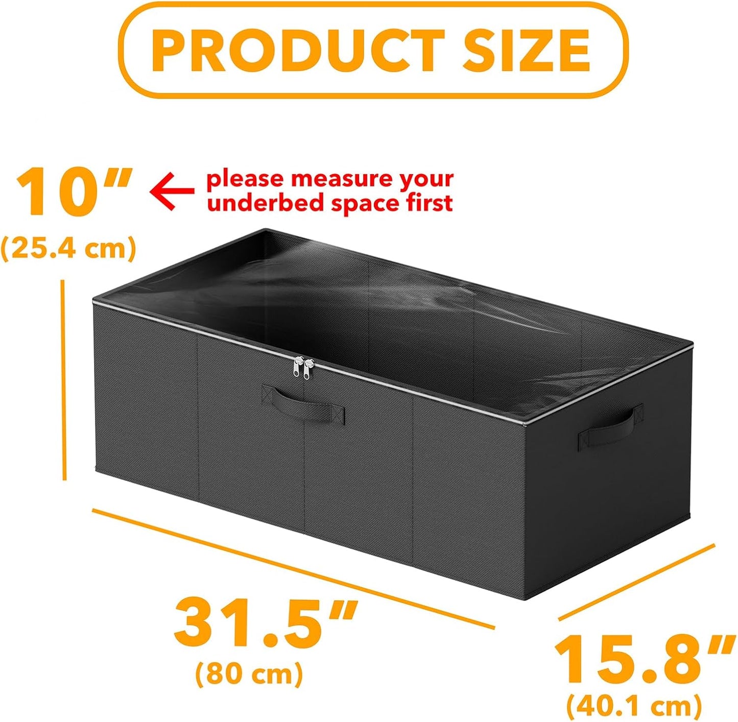 SpaceAid 2 Pack 10" High Under Bed Storage Containers, Large Underbed Storage Organizer Bins with Lids for Bedroom, Dorm, Clothes, Closet Organization, Bed Sheets and Blankets (Black)