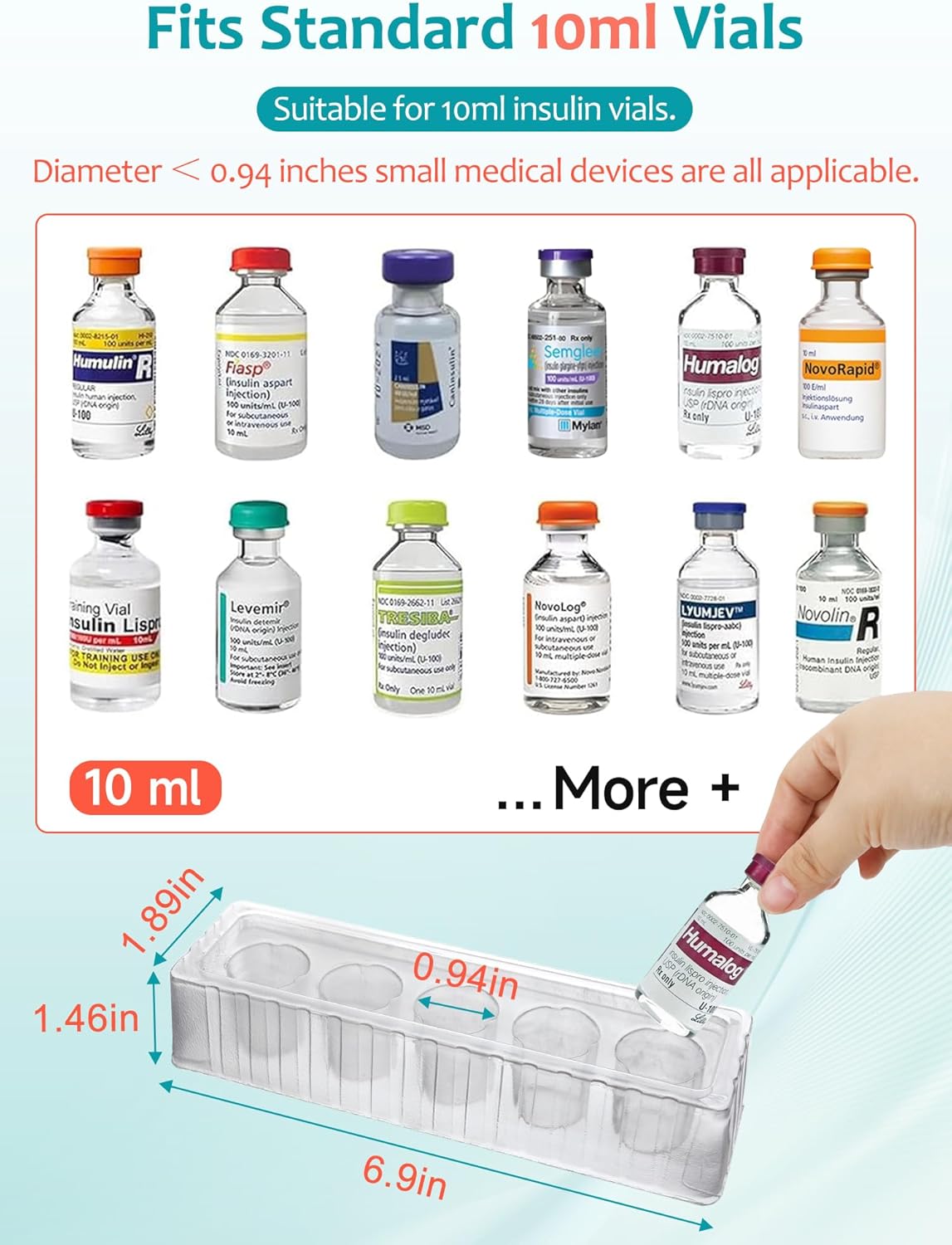 Leng Ke Insulin Refrigerator Storage Caddy - 10ml Peptide Vial Protective Holder for Fridge Wall, Compatible with U-100 Vials 24mm (0.94 Inches) Diameter (1pcs)