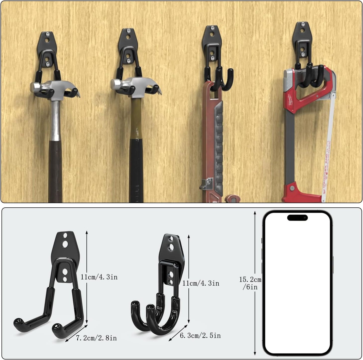 3-H Garage Wall Hooks 10 Pack, Garage Hooks Heavy Duty with Extra Welding Spots, Wall Storage Organizer for Hanging for Garden, Lawn, Yard (Black)