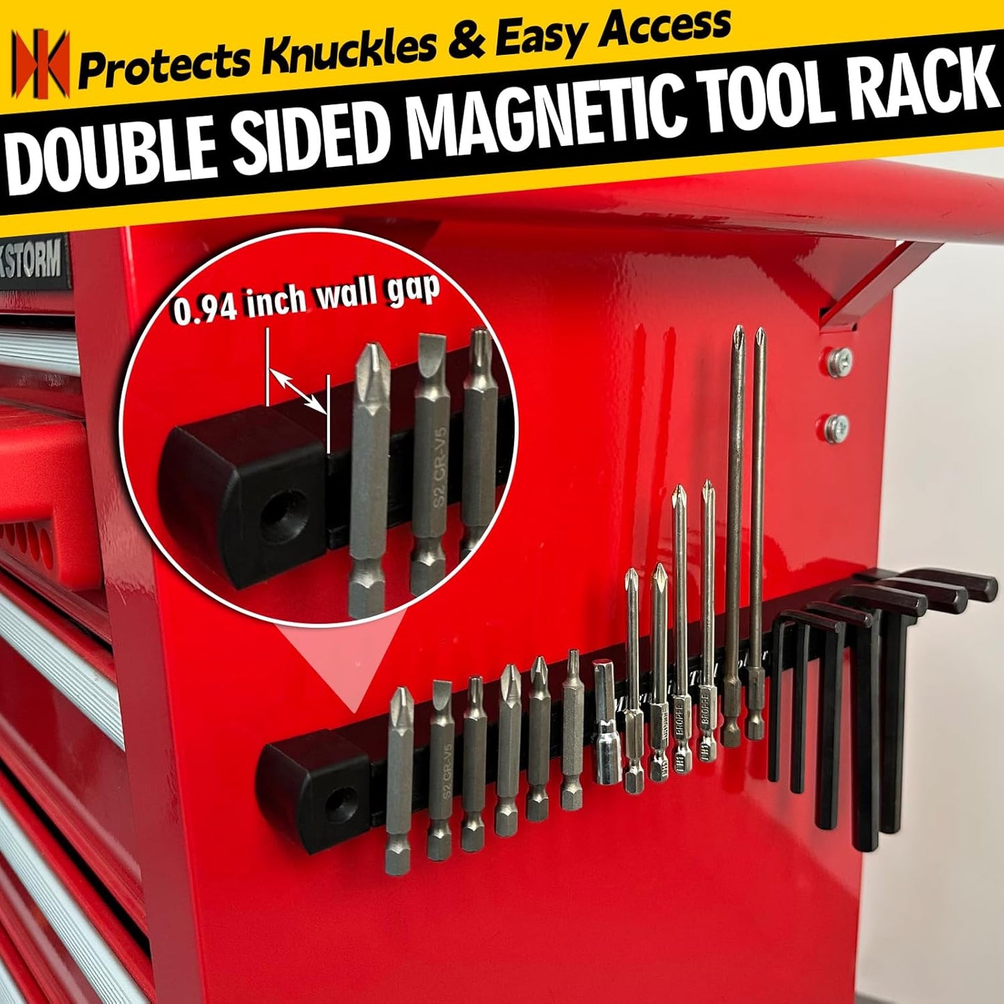 Double Sided Magnetic Tool Holder, 12 Inch Magnetic Tool Bar, Heavy Duty Wall Mount Strip with Ultra Strong Magnet for Garage, Workshop, Jobsite, Shed and Kitchen (2 Pack)
