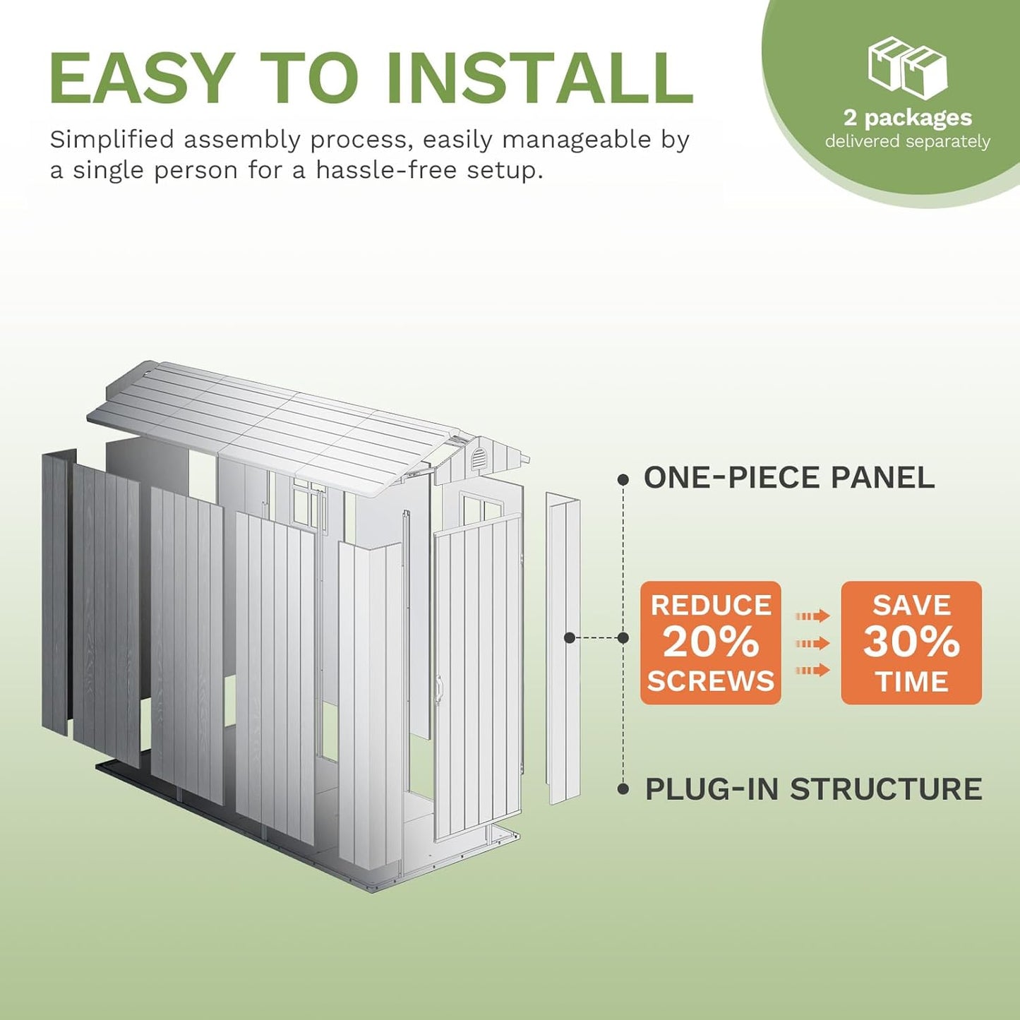 Patiowell 4 x 8 FT Plastic Outdoor Storage Shed with Floor, Garden Tool Shed with Two Windows and Single Lockable Door for Garden, Backyard, Lawn, Easy to Install, Light Grey(Fit-it Shed)