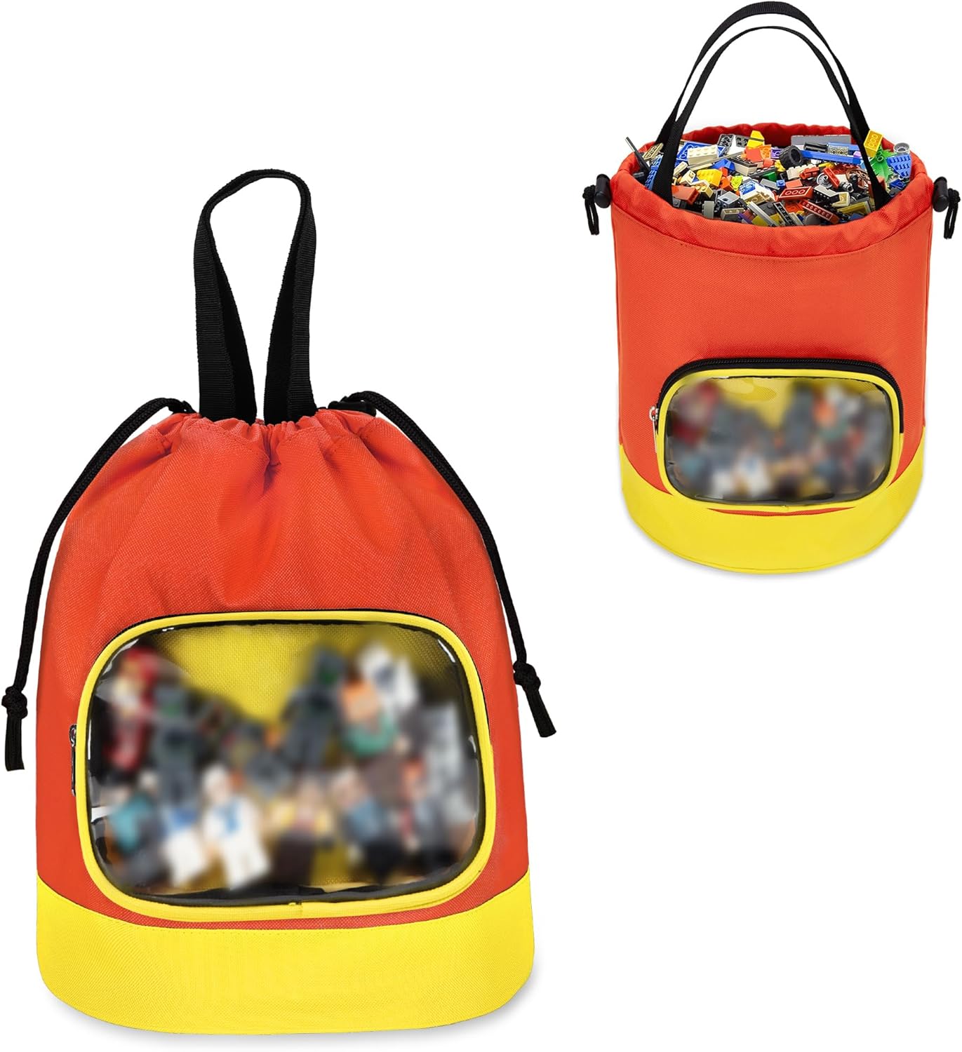 Drawstring Toy Storage Bag for Building Bricks, Building Blocks, Board Games, Puzzles, Construction Toy Travel Bag, Beach Sand Toys Storage (Yellow-orange, Small)