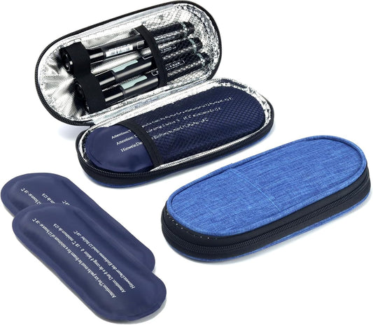Insulin Cooler Travel Case, Medication Diabetic Cool Organizer Bag with 2 Ice Packs for Daily Life and Trip Use, Blue