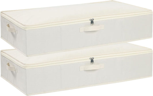 Under Bed Storage Containers, Storage Bins With Lids, Clothes Organizers With Sturdy Structure and Reinforced Handles, Beige, 2 Pack, 31.5 x 15.7 x 5.9 Inch