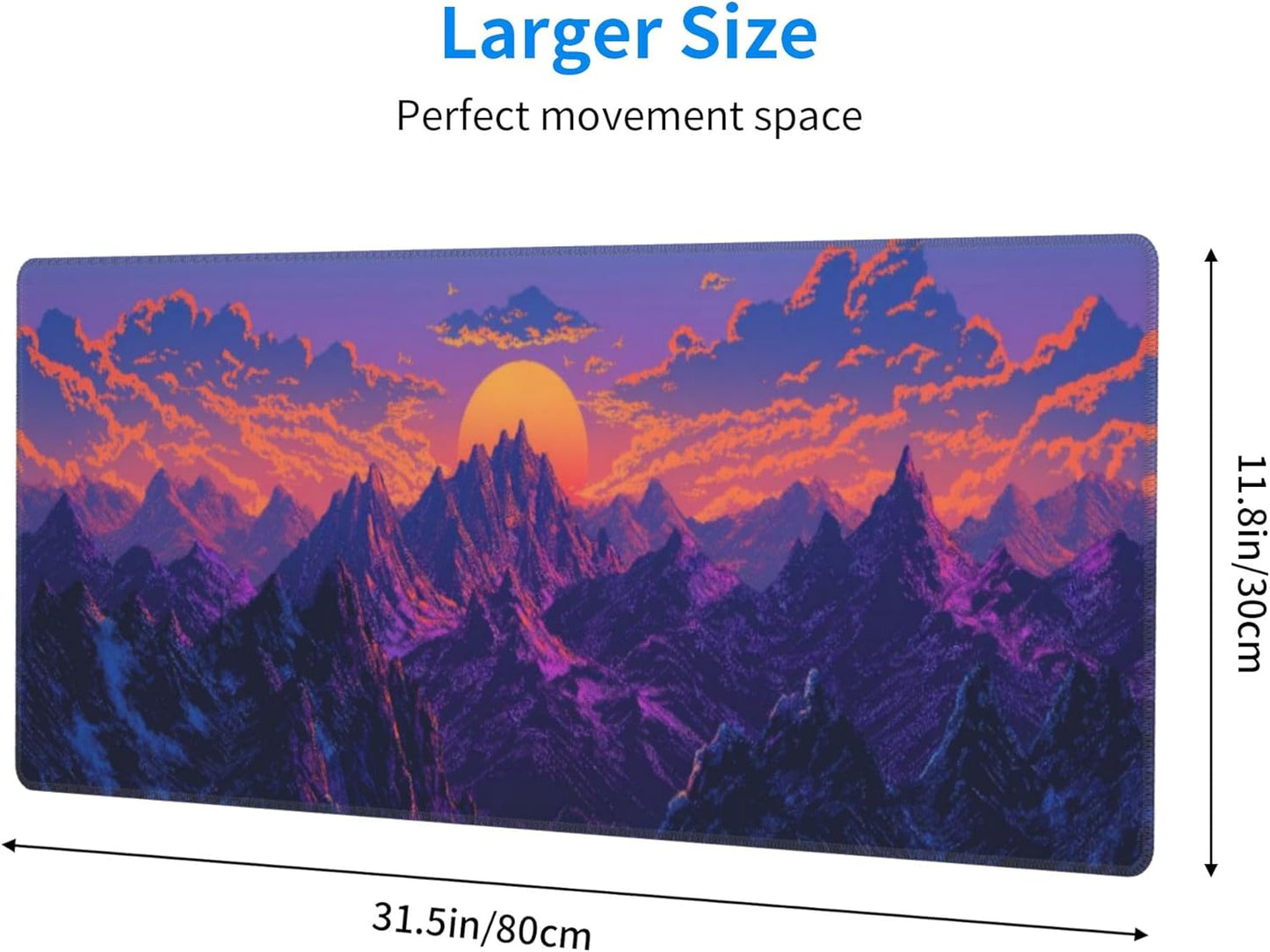 Purple Mountains Sunset Large Mouse Pad, Gaming Desk Mat, XL Keyboard Desk Pad Mat for Desktop, 31.5"x11.8" Non-Slip Base Big Mousepad with Stitched Edges