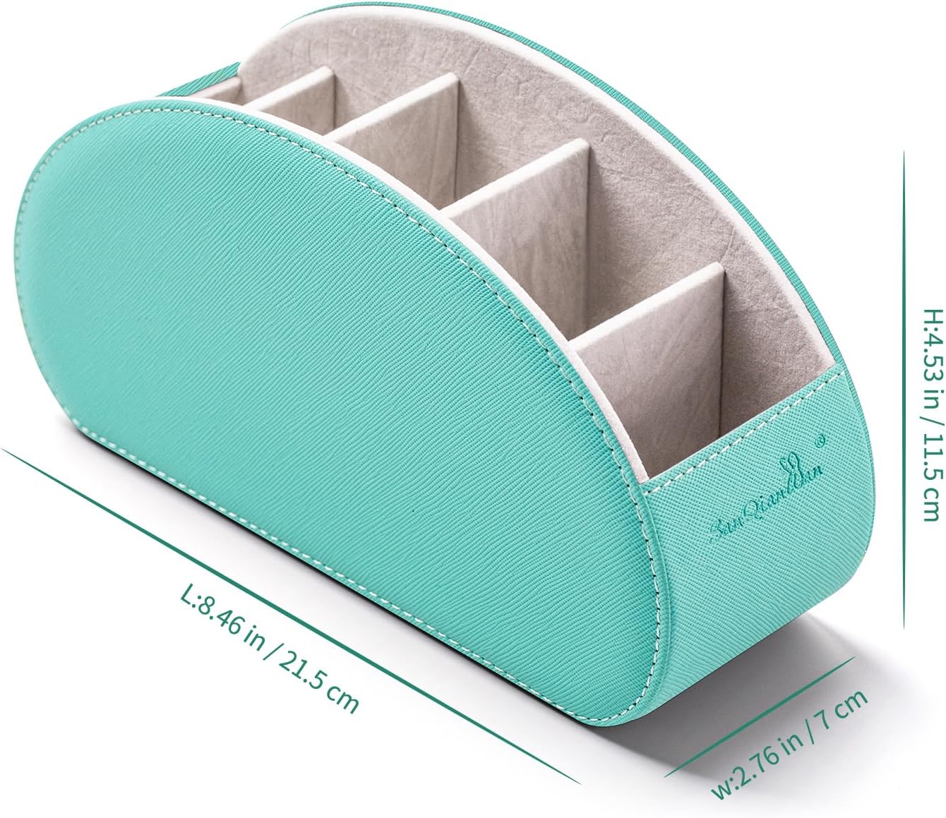 BONNY DODO Remote Control Holders Organizer Box with 5 Compartment PU Leather Multi-functional Office Desk Storage Caddy Store Tv Remote for Media Player,Brush,Pencil,Glassees&Office Supplies (Cyan)