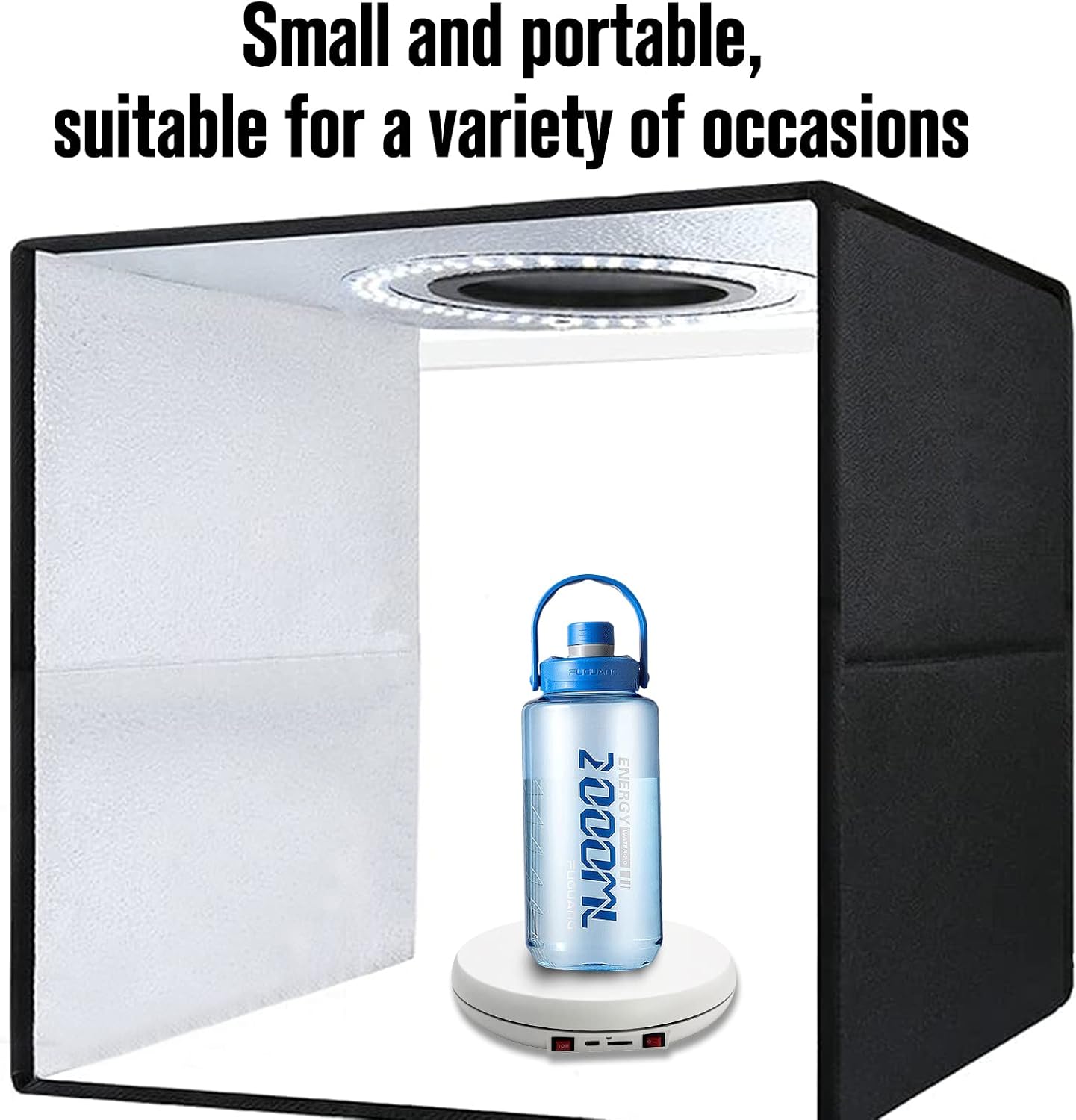 JAYEGT Motorized Rotating Display Stand with LED Light , 10 inch /55lbs Load, 360 Turntable Display Stand for Photography Products Shows, Jewelry, Watch (White / White LED Light/ Rechargeable )