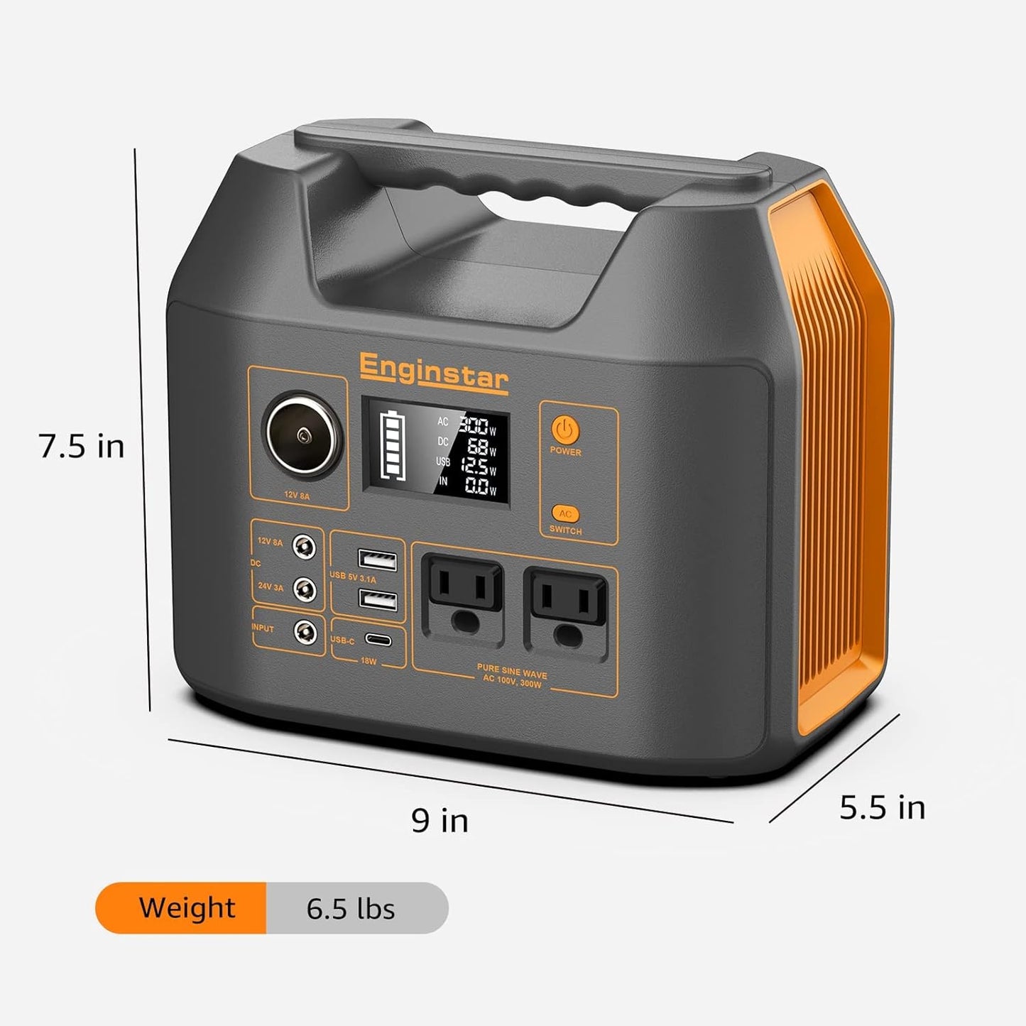 Enginstar Solar Generator, 296Wh Portable Power Station, 110V Pure Sine Wave, 80000mAh Backup Battery Power Supply for CPAP Outdoor Camping, Traveling, and Emergencies