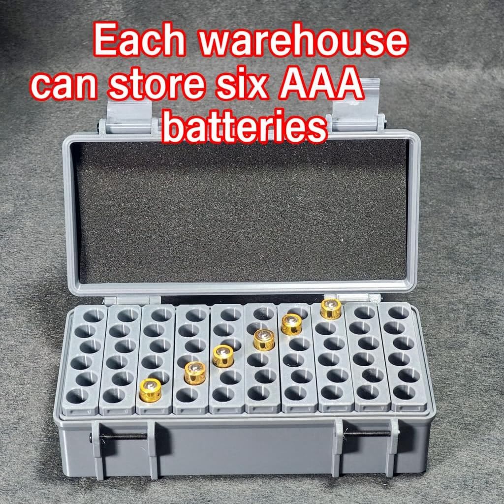 Custom Battery Storage Organizer Box for AA/AAA Batteries, Personalized Logo/Text, Hard Shell Case with Removable Trays and Foam Padding, 3D-Print Compatible Inserts (Large)