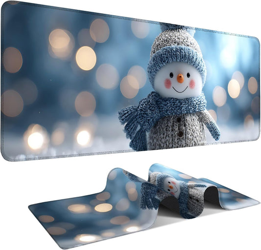 Christmas Snowman Gaming Mouse Pad 31.5"x11.8"Desk Mat Anti-Slip Rubber Base & Durable Stitched Edges for Gamers Smooth Mouse Writing Surface for Desk Office/Home