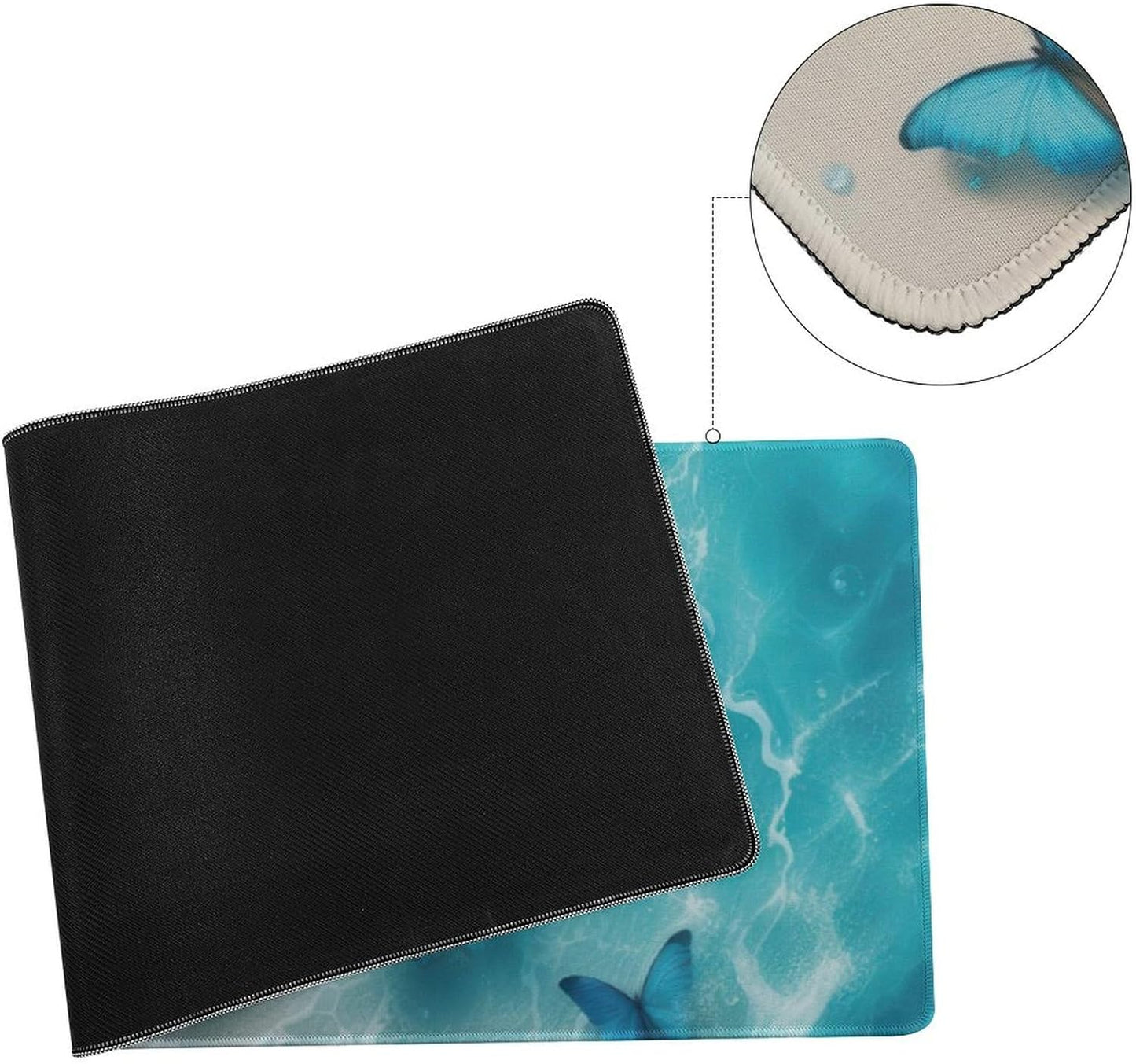 Blue Butterflies Beach Large Mouse Pad, Blue Gaming Desk Mat, XL Keyboard Desk Pad Mat for Desktop, 31.5"x11.8" Non-Slip Base Big Mousepad with Stitched Edges
