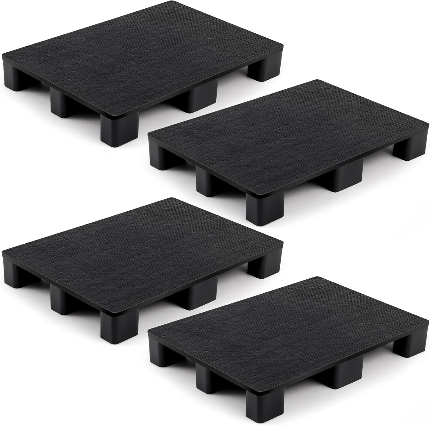 4 Pcs Plastic Pallet for Basement Storage Easy Stack Lightweight Floor Pallet Display Flooring Room Supermarket Christmas, Support up to 2000 Lbs (31.5'' L X 24'' W X 4.7'' H,Black)