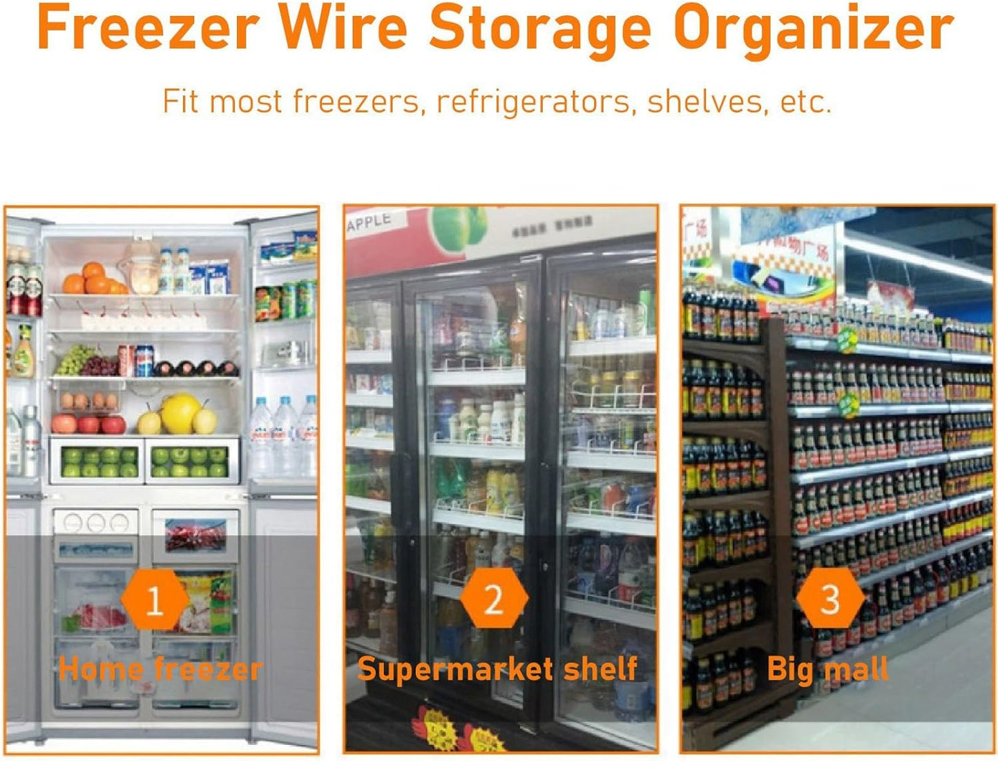2PCS Freezer Organizer Bins, Steel Wire Freezer Basket with Handles Multifunctional Organizer Bin Stackable Metal Wire Baskets for Cabinet, Pantry, Closet (White)