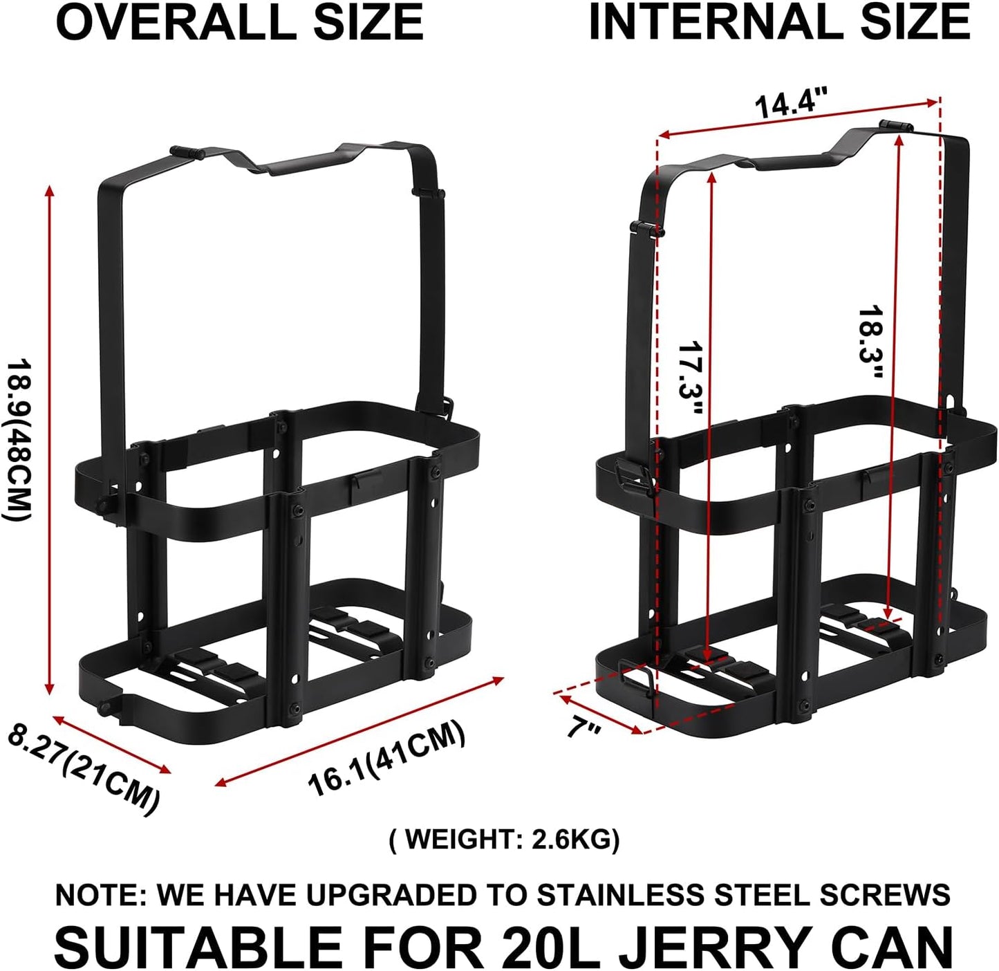 Mayouko Lockable Jerry Gas Can Holder Rack, 5 Gallon / 20 Liter Steel Jerry Can Mount Brackets, Metal Fuel & Gasolina Container, Detachable Carrier Mount, Only Holder Rack, Gas Can not Included