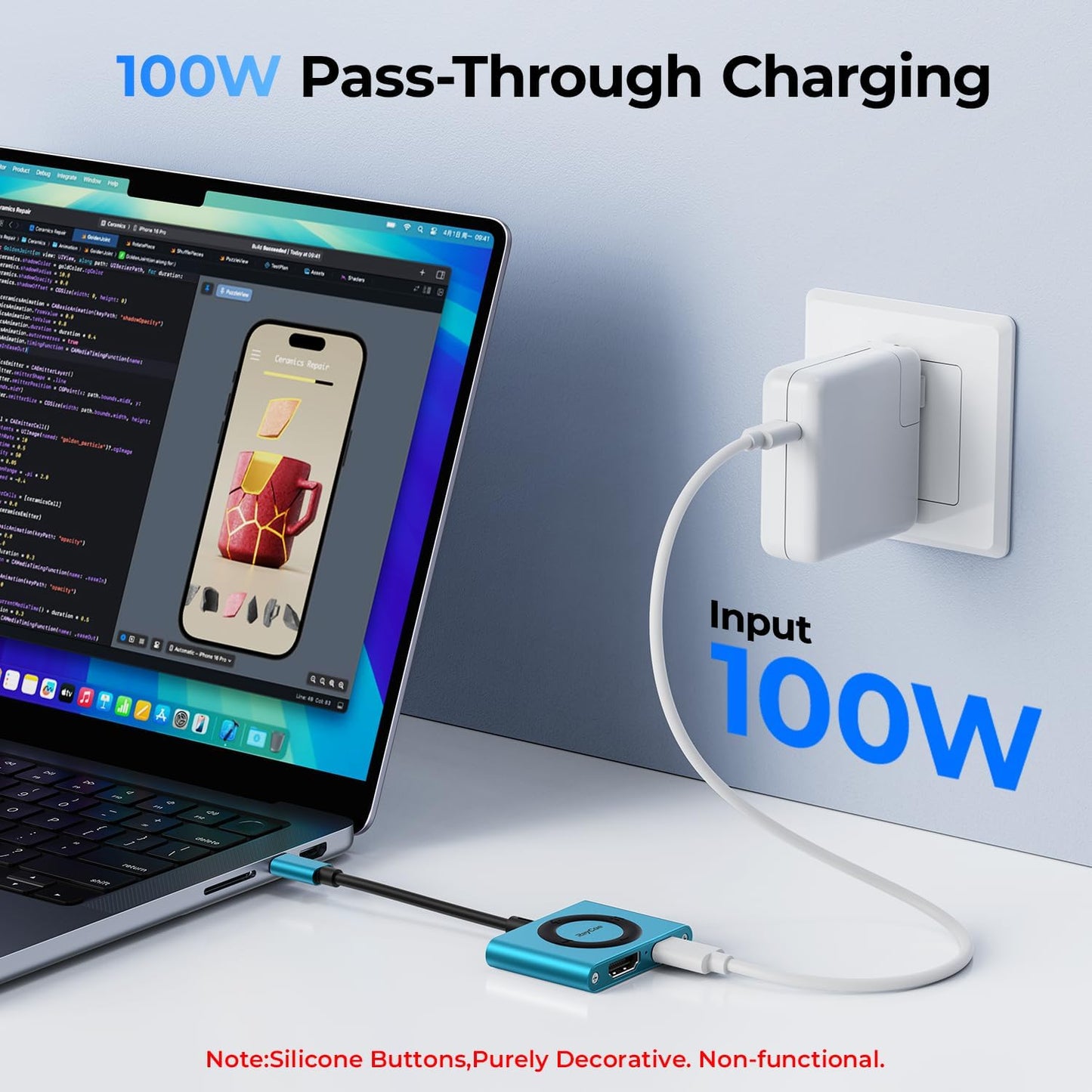 RayCue 2-in-1 USB C Hub, USB C to HDMI Adapter with HDMI 4K@60Hz & 100W PD Charging - Adapter for Laptop, MacBook, IPad (USB-C), iPhone 15/16, Tablets, Switch