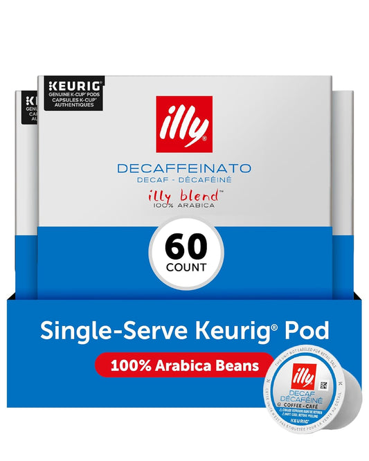 Illy Decaf Coffee K Cups - Compatible Pods for Keurig Coffee Maker - Classico Decaffeinated Roast - Mild & Balanced, Notes of Caramel - 10 Count (Pack of 6)