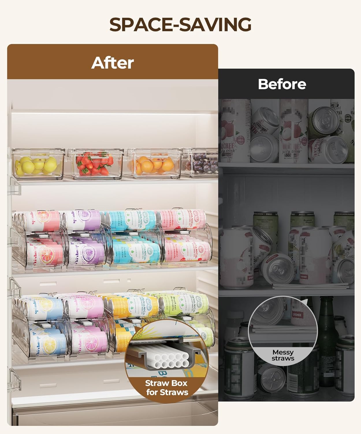 Drink Organizer for Fridge, Soda Can Organizer Dispenser for Refrigerator with Automatic Rolling,Organize Standard Size 11.15oz or 12oz Cans Drink,Save space for Fridge、Kitchen、countertop （2 pack）