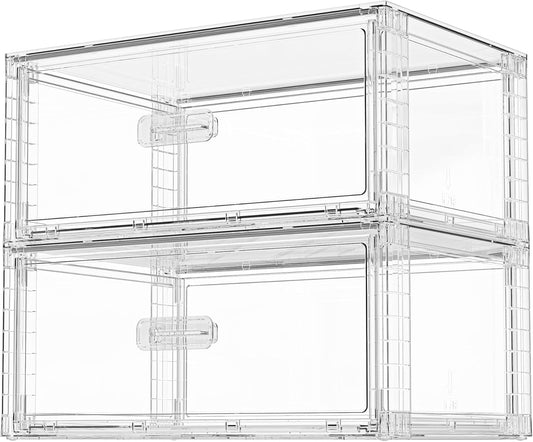 Vtopmart 2 Pack Large Clear Stackable Storage Drawers 27QT, Easily Assemble Plastic Closet Storage Bins, Dust-Proof UnderBed Organizer for Clothing, Sweater Organization