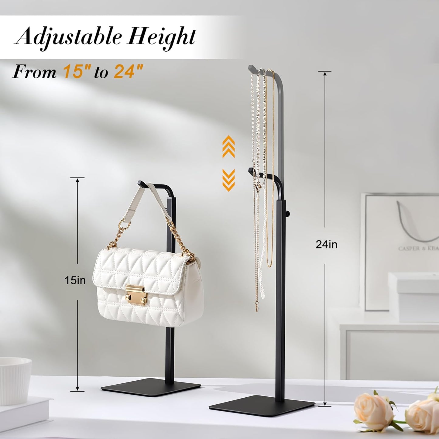 pickpiff Purse Display Stand – Adjustable Hanger for Purses, Wreaths, and Bags, Black Tabletop Rack for Home, Closet, and Vendor Use