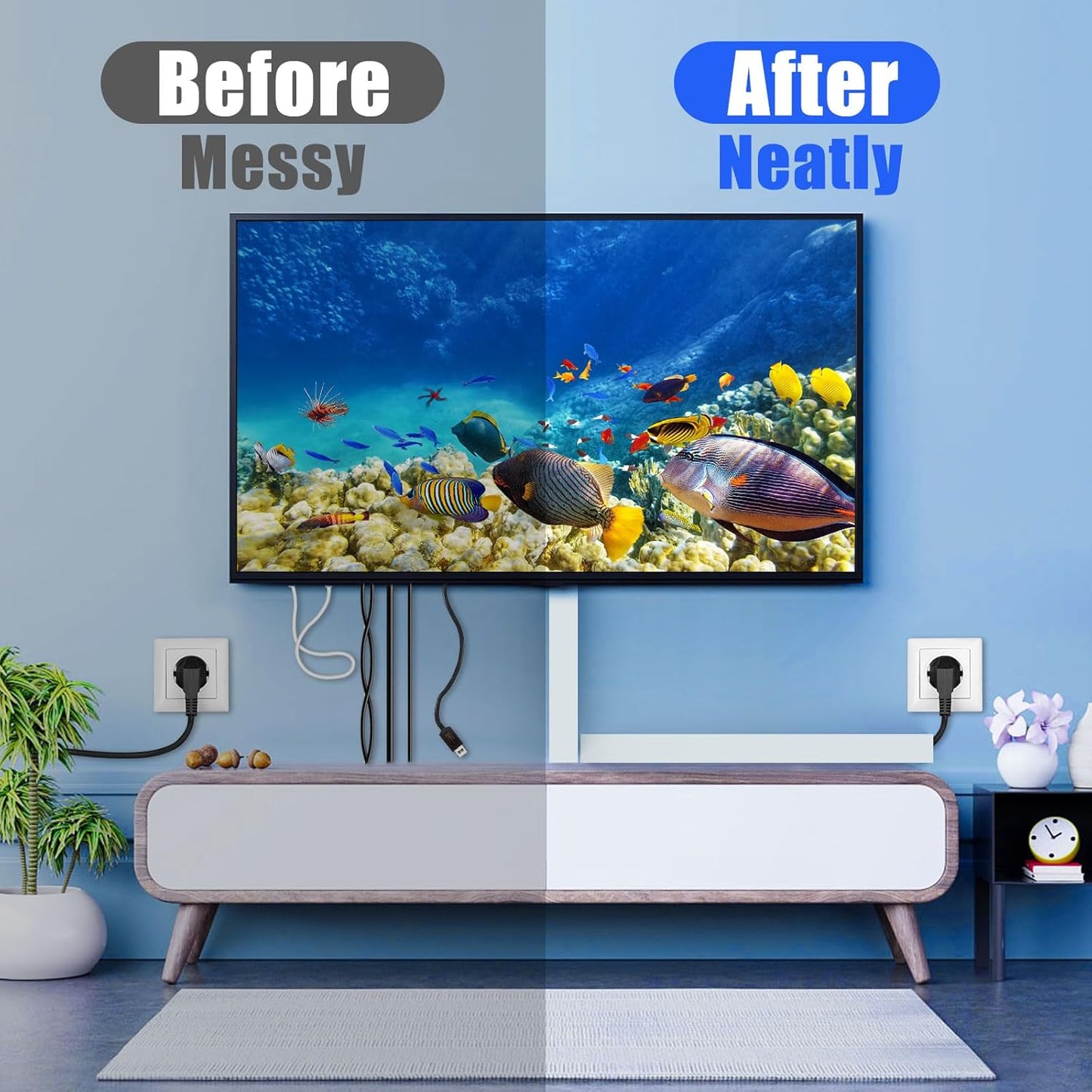 Wire Duct Kit, Open Slot Cable Management Raceway, 123in Track Desk Channel, Cord Cover Wiring, Cable Raceway Kit to Hide Wall Mount TV Cables - 8x15.4in X 1.97in X 1.97in