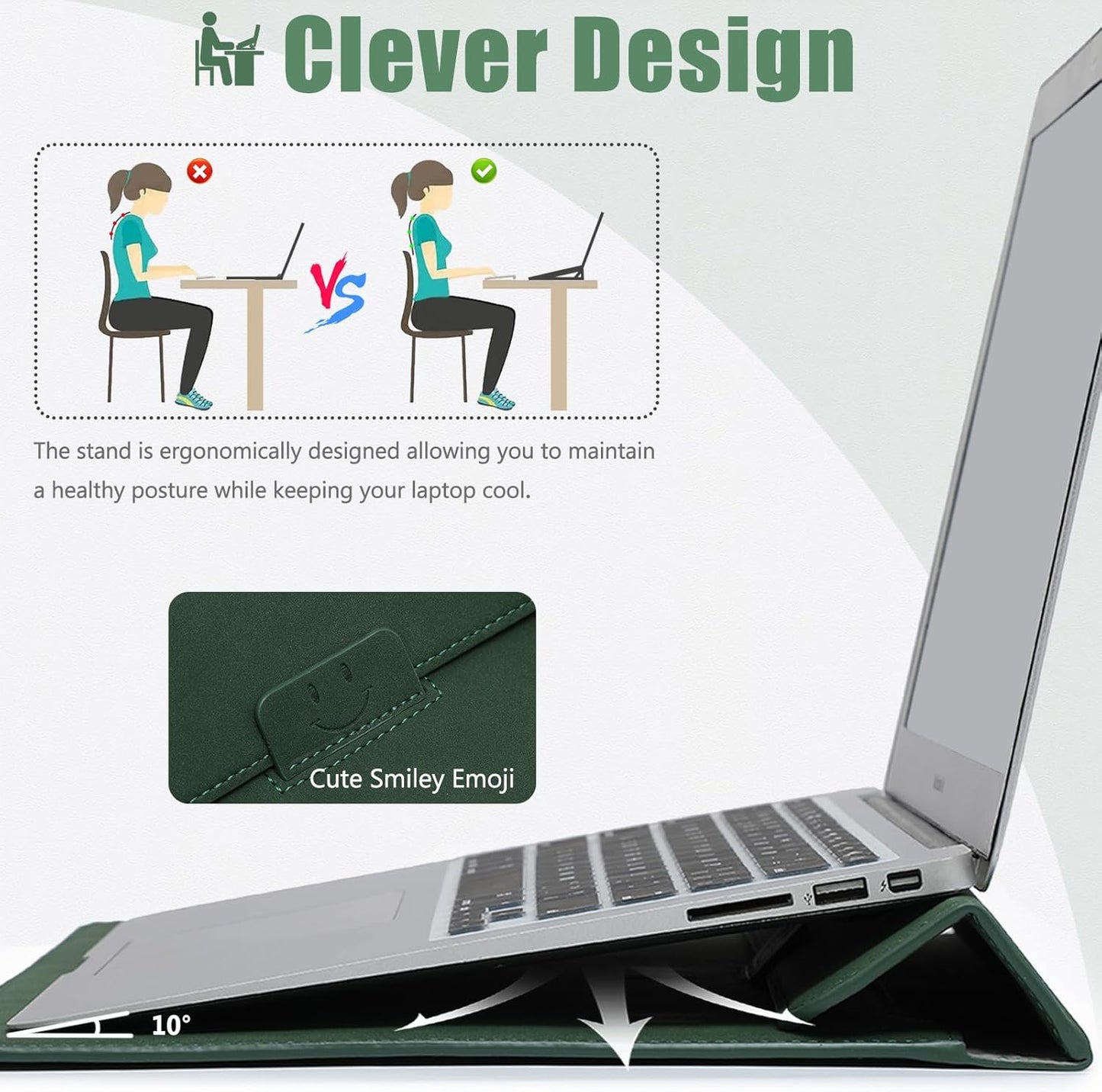 HYZUO 15 Inch Laptop Sleeve Case with Stand for MacBook Air 15 M4 A3241 M3 A3114 M2 A2941 2025-2023, 15" Surface Laptop 7/6/5/4, MacBook Pro 15 A1990 A1707 2019-2016, with Pouch, Midnight Green