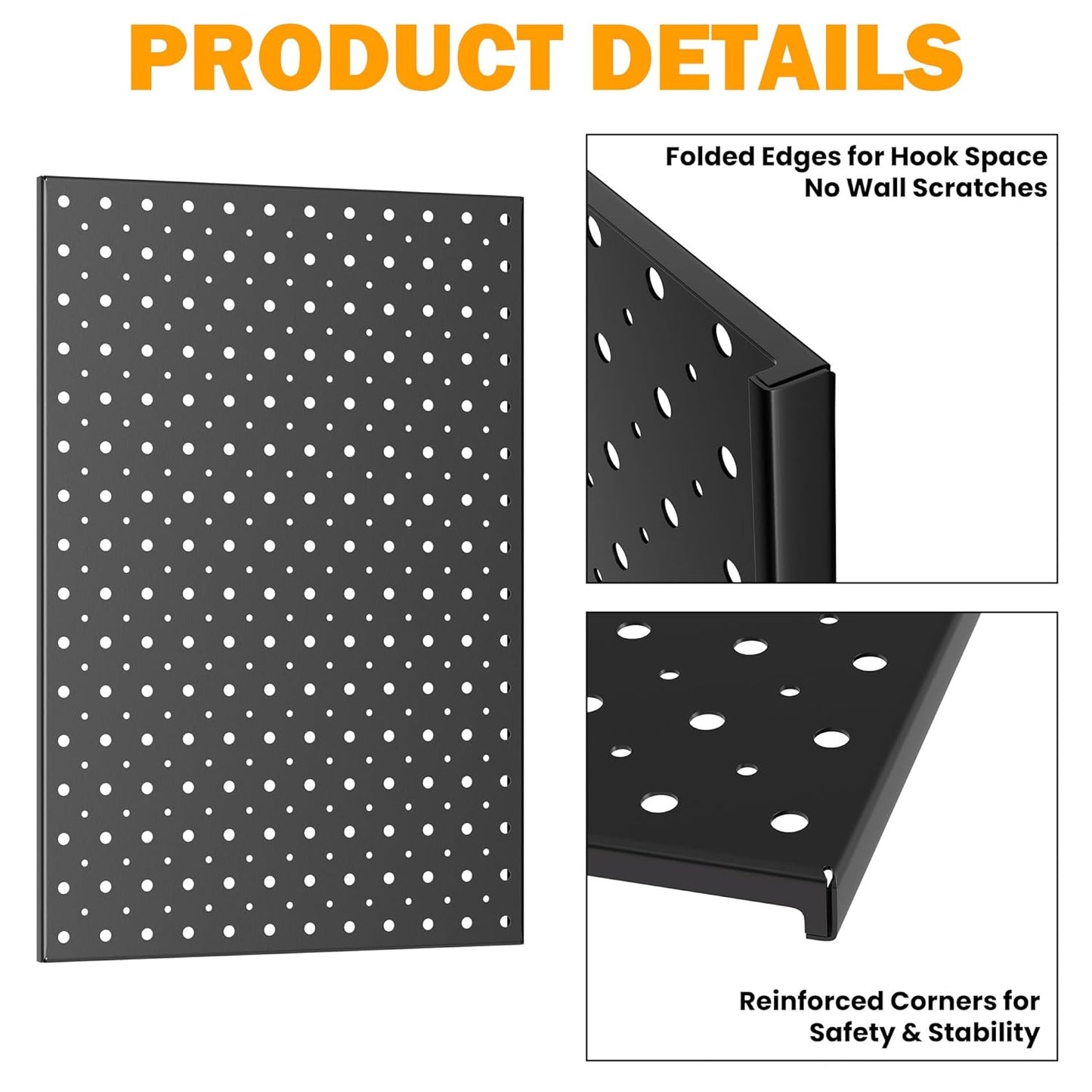 Pegboard Smith Metal Pegboard Panels, 16" x 12" Heavy-Duty Wall Peg Boards for Garage Tool Storage, Pegboard Organizer System (Pack of 3, Black)