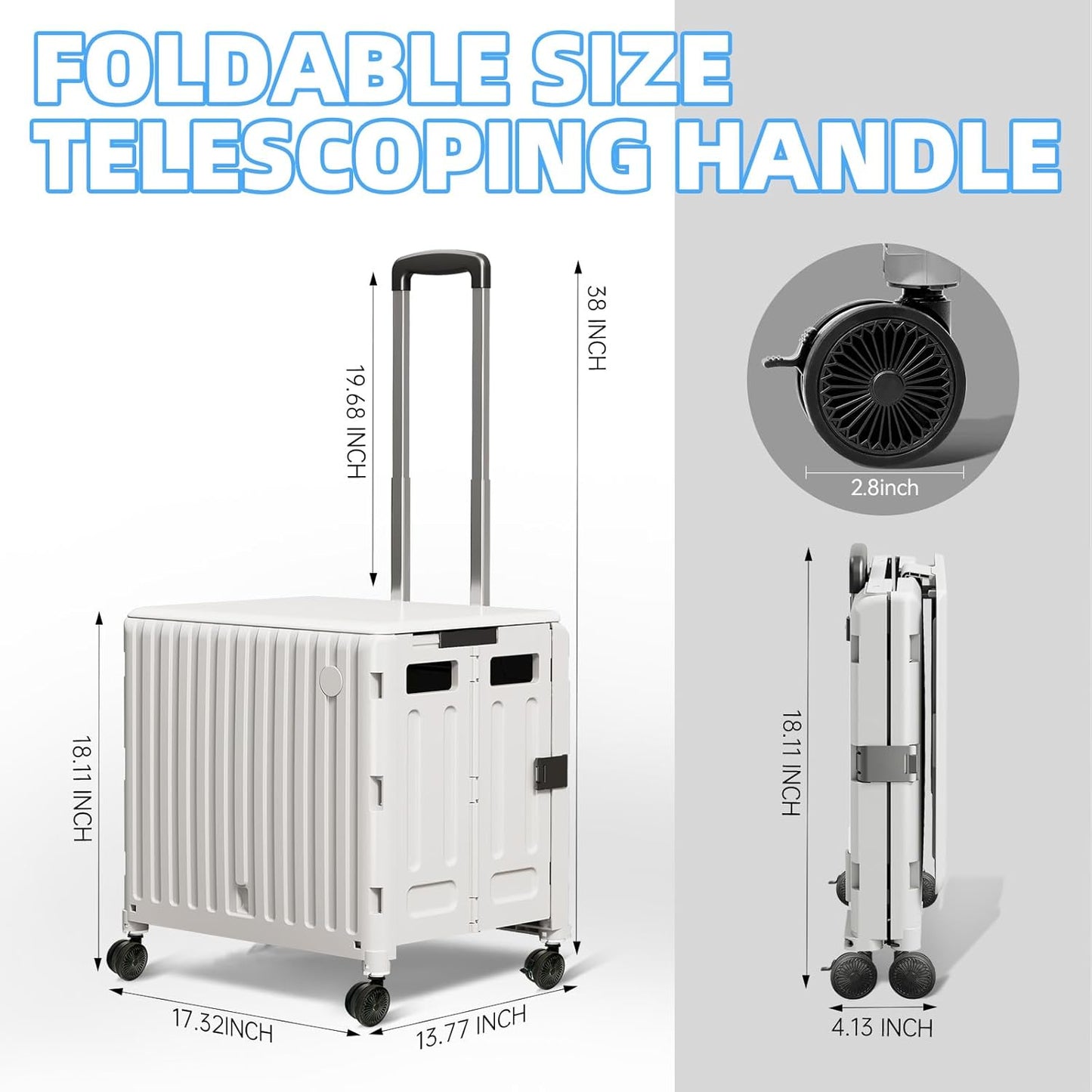 Folding Utility Cart (Gray), 4 360° Swivel Wheels Collapsible Rolling Crate with Lid, Heavy-Duty for Office/Home/Luggage, Teacher - Minimalist Style