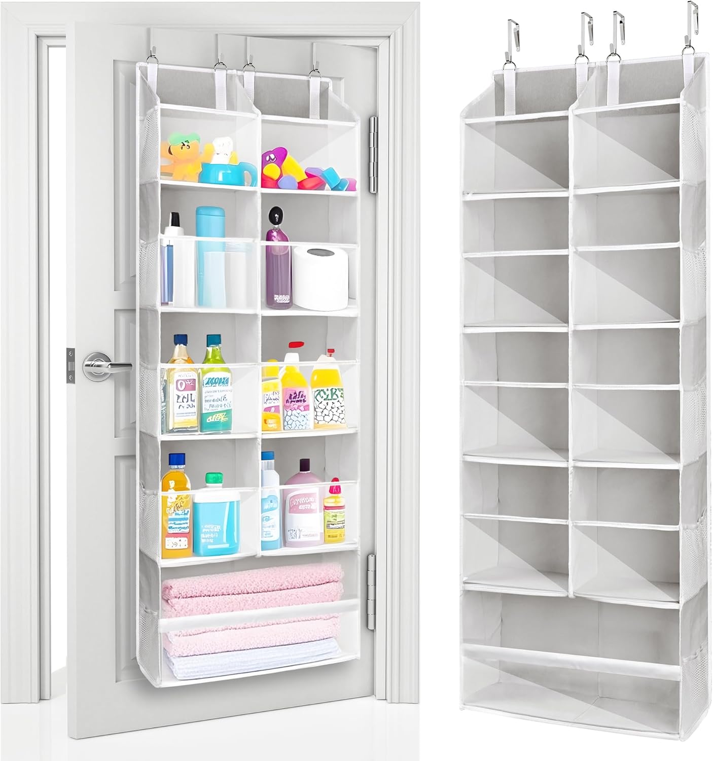 ULG Over the Door Organizer, 5-Tier Extra Large Hanging Storage with 10 Mesh Pockets, 100 lbs Capacity, Heavy Duty Door Organizer for Closet, Bedroom, Nursery Light Grey
