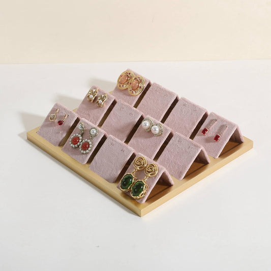 GemeShou Golden coated earring display stand for selling, velvet stud earring holder for jewelry display, Jewlery earring storage organizer tray, studs holder jewelry organizer【Earring holder-Pink】