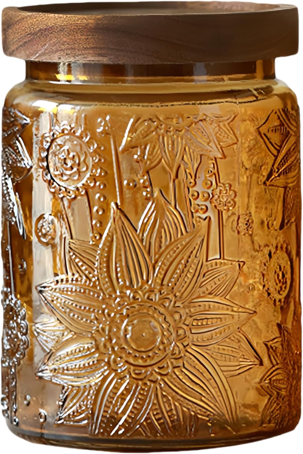 ANSQU Vintage 23.7oz Glass Jar with Solid Wood Lid - Airtight Storage for Loose Tea, Coffee, Candy, Cookies, Laundry Detergent - Decorative Kitchen Jar, Cute & Functional (Yellow, 1 Pack)